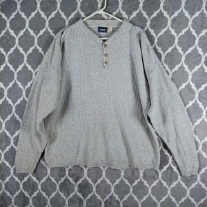West Marine Natural Gear Sweater Men L Gray Oatmeal Cotton Henley Knit Pullover